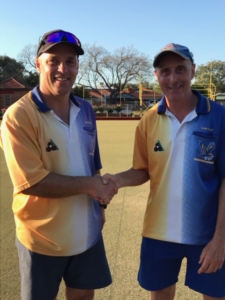 Manning Bowling Club 2020/21 2 Bowls Single Men's Champion Mark Ellis and Runner up Chris Bates