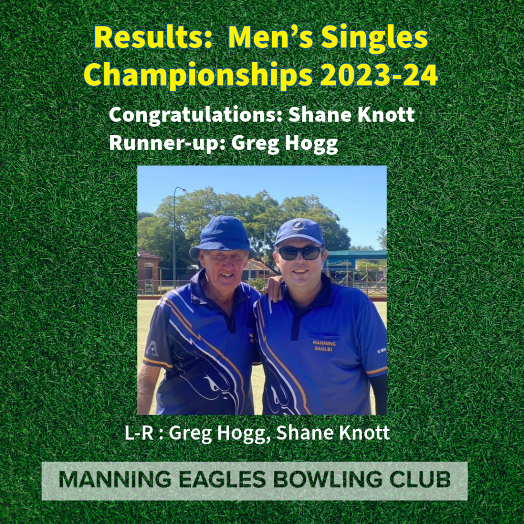 2023-24 Men’s Championship Singles is Shane Knott! The winner of the 2023-24 Men’s Championship Singles is Shane Knott!The runner-up was Greg Hogg - The score was 25-4 in the final
Well done to both players