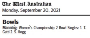 Bowls Results 20 September 2021